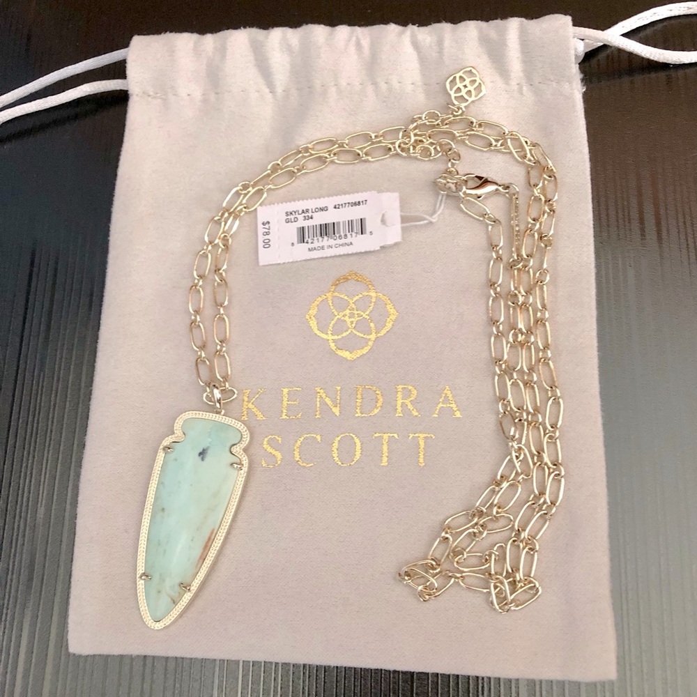 NWT Kendra Scott Skylar Long Arrowhead Pendant Necklace Gold/Chrysocolla
